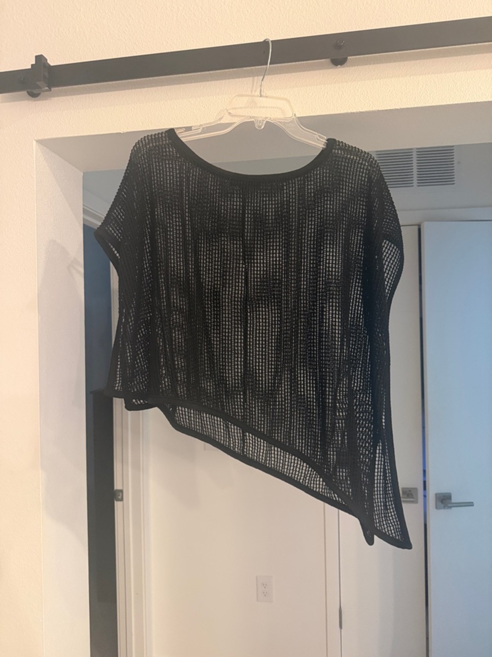 Black Asymmetric Mesh Short Sleeve Top
